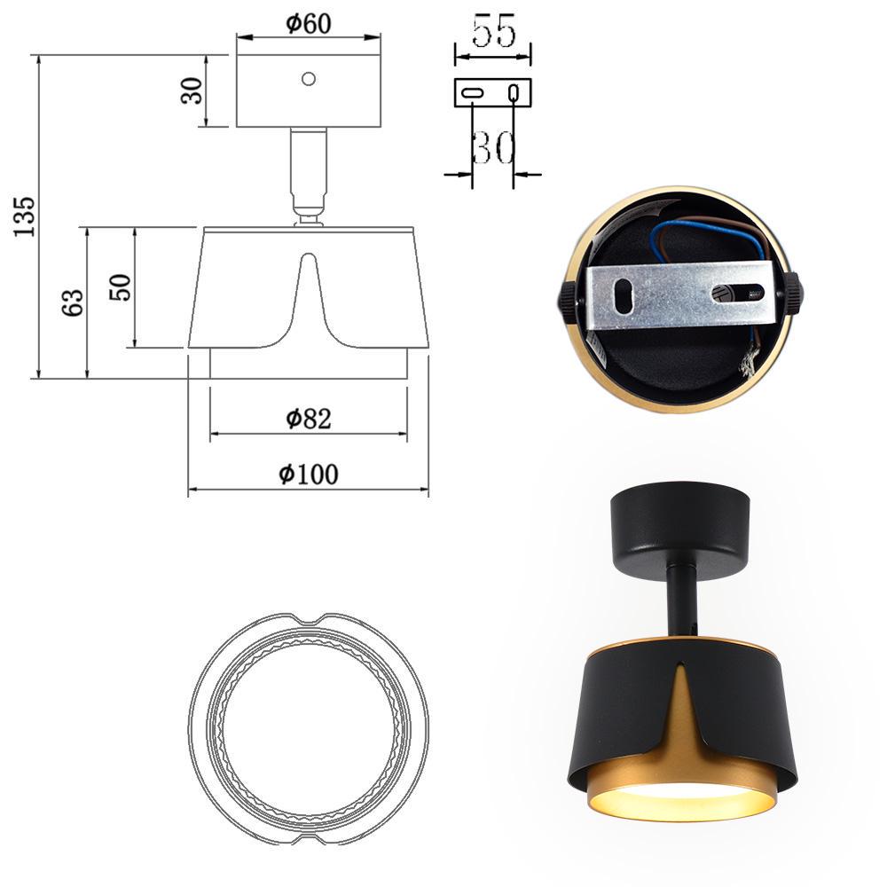 Светильник точечный ESLLSE TELA R DL GX53 100x135 мм Черно-золотой (10528) - фото 4 Светильник точечный ESLLSE TELA R DL GX53 100x135 мм Черно-золотой (10528) - фото 4