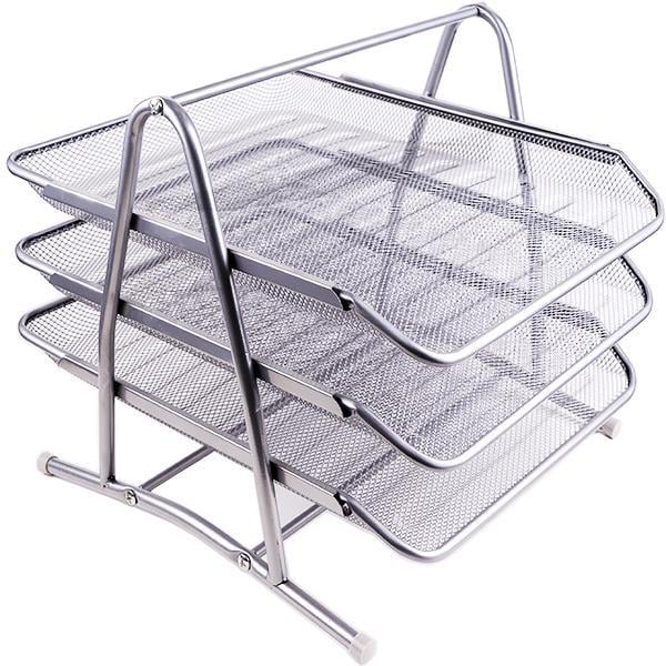 Лоток для бумаги 3 отделения металлический горизонтальный Серебряный (28004444)