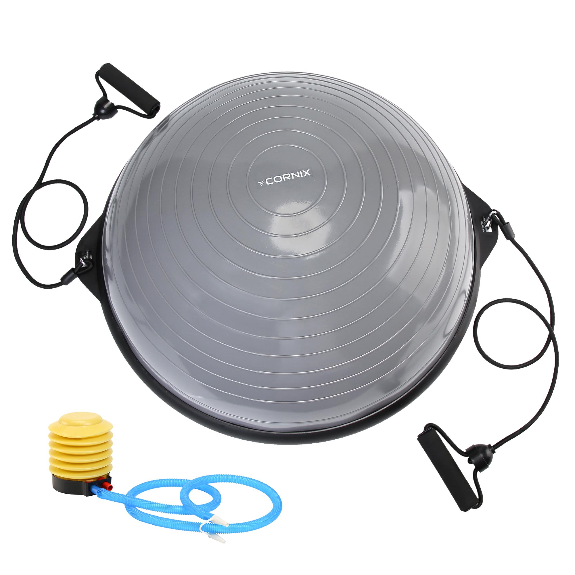Балансировочная платформа полусфера Cornix Bosu Ball XR-0455 58 см с эспандерами Grey