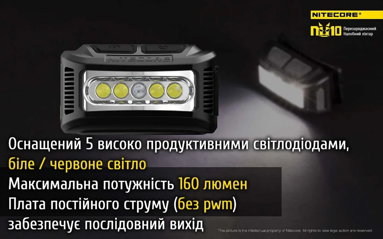 Фонарь налобный Nitecore NU10 160 Lm Черный (11401795) - фото 10