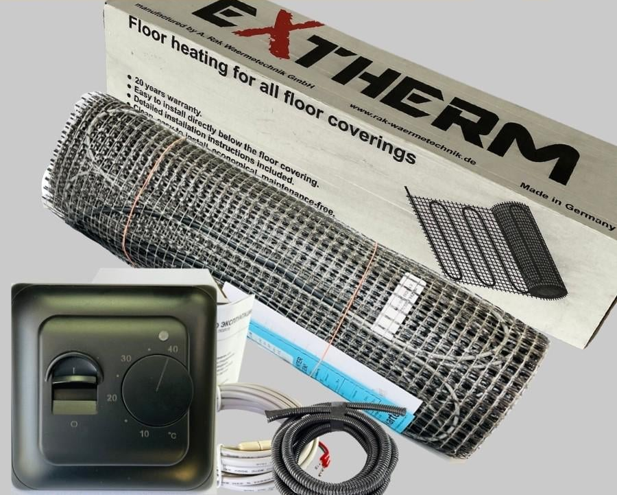 Нагревательный мат EXTHERM 180 Вт/м2 0,75 м2 с механическим термостатом Черный (50569)