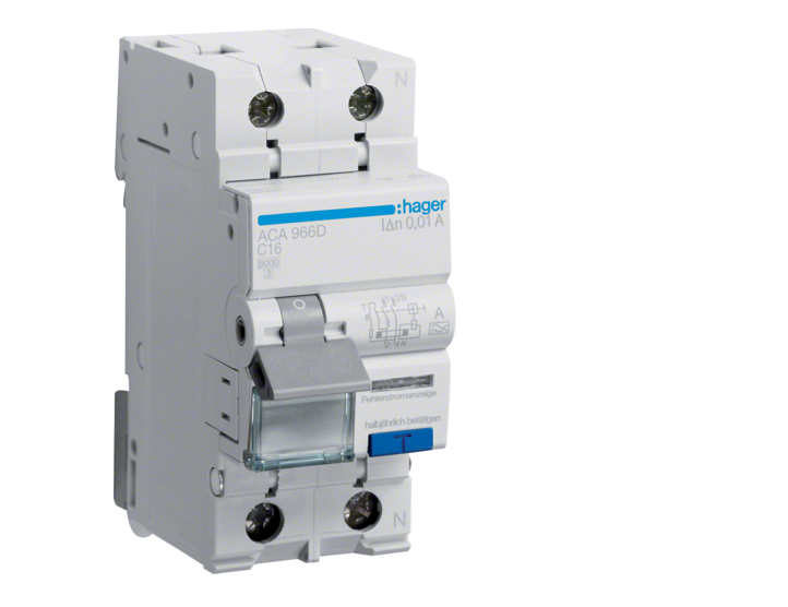 Выключатель автоматический дифференциальный Hager ADA916D 1P+N 6kA В-16A 30mA (27436462)