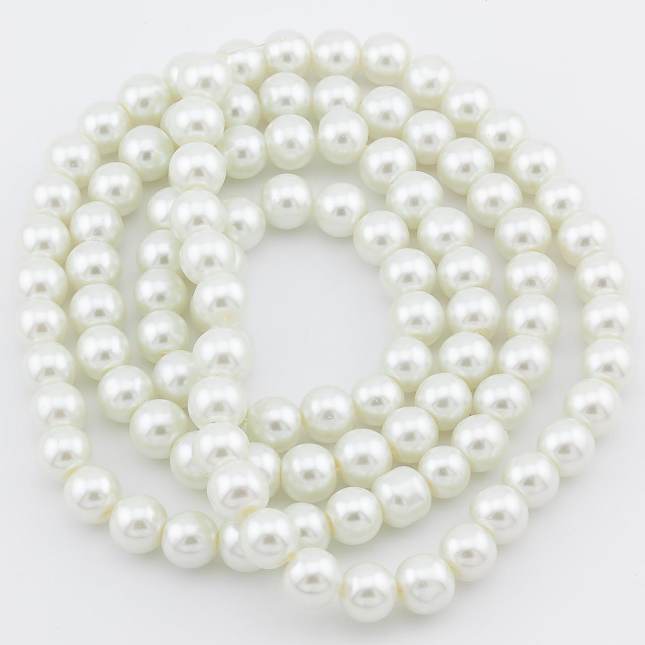 Бусины стеклянные на нитке под жемчуг 8 мм 80 см 105 шт. Белый акварельный (БЖ0008к51)