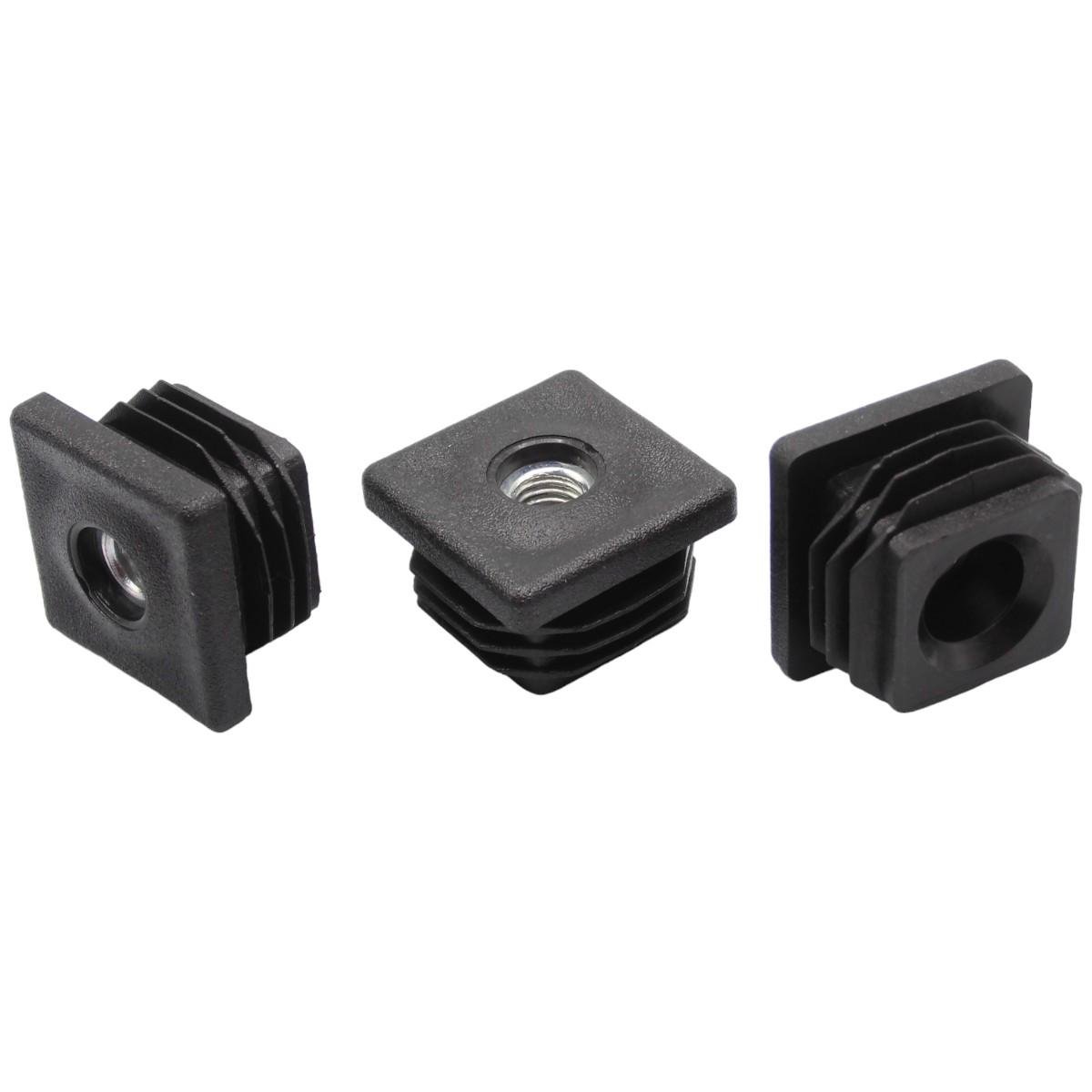 Заглушка Steelfix 20х20 мм М6 внутрішня з металевою різьбою квадратна для труби 2 мм пласка 40 шт. Чорний (245518)