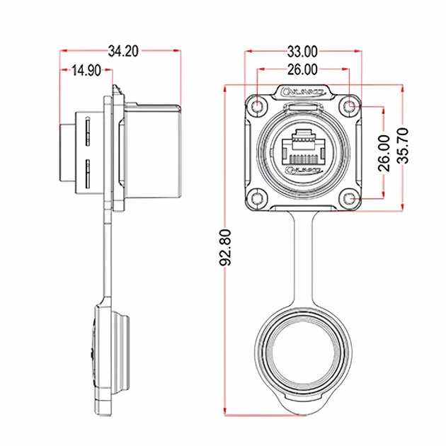 Розетка панельная герметичная CNlinko RJ-45 LP-24-J/RJ45/213/SX-43-401 IP67 8pin (7043) - фото 4