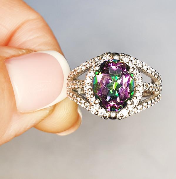 Кольцо серебряное с мистик топазом и кубическим цирконием р. 16,5 4,94 г (1512983196)