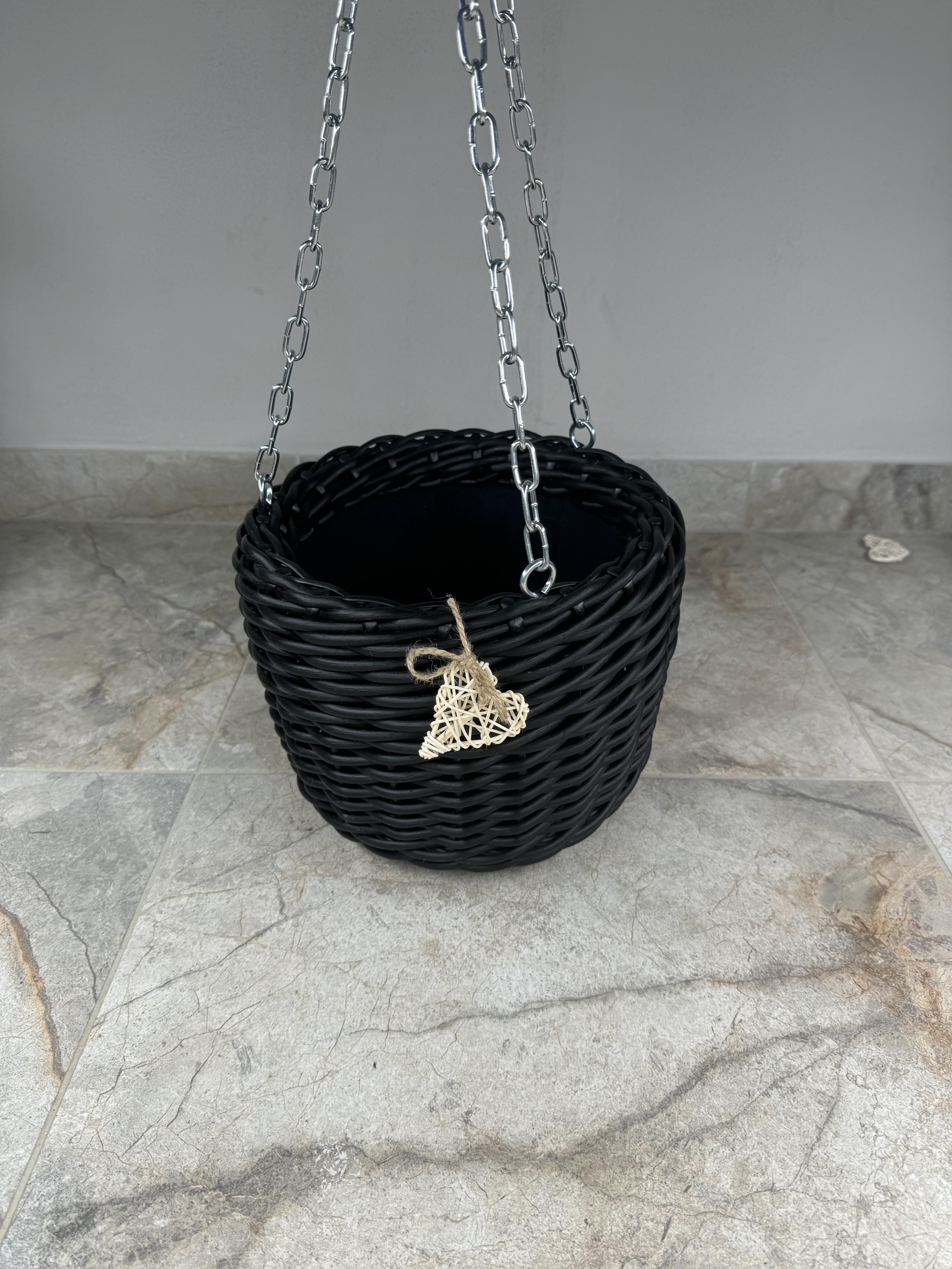 Кашпо подвесное из искусственного ротанга ручной работы 5 л Черный (327406) - фото 3