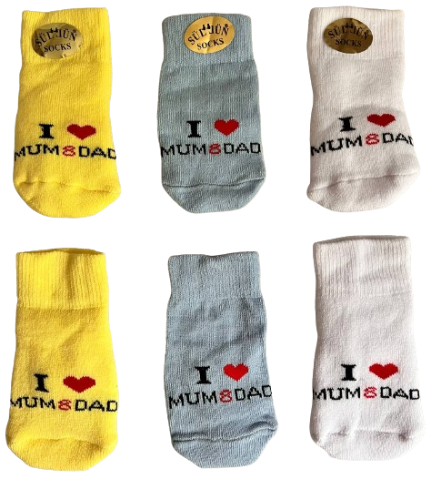 Набор носков для новорожденных I Love Mum I Love Dad от 0 до 6 месяцев 3 пары (477)