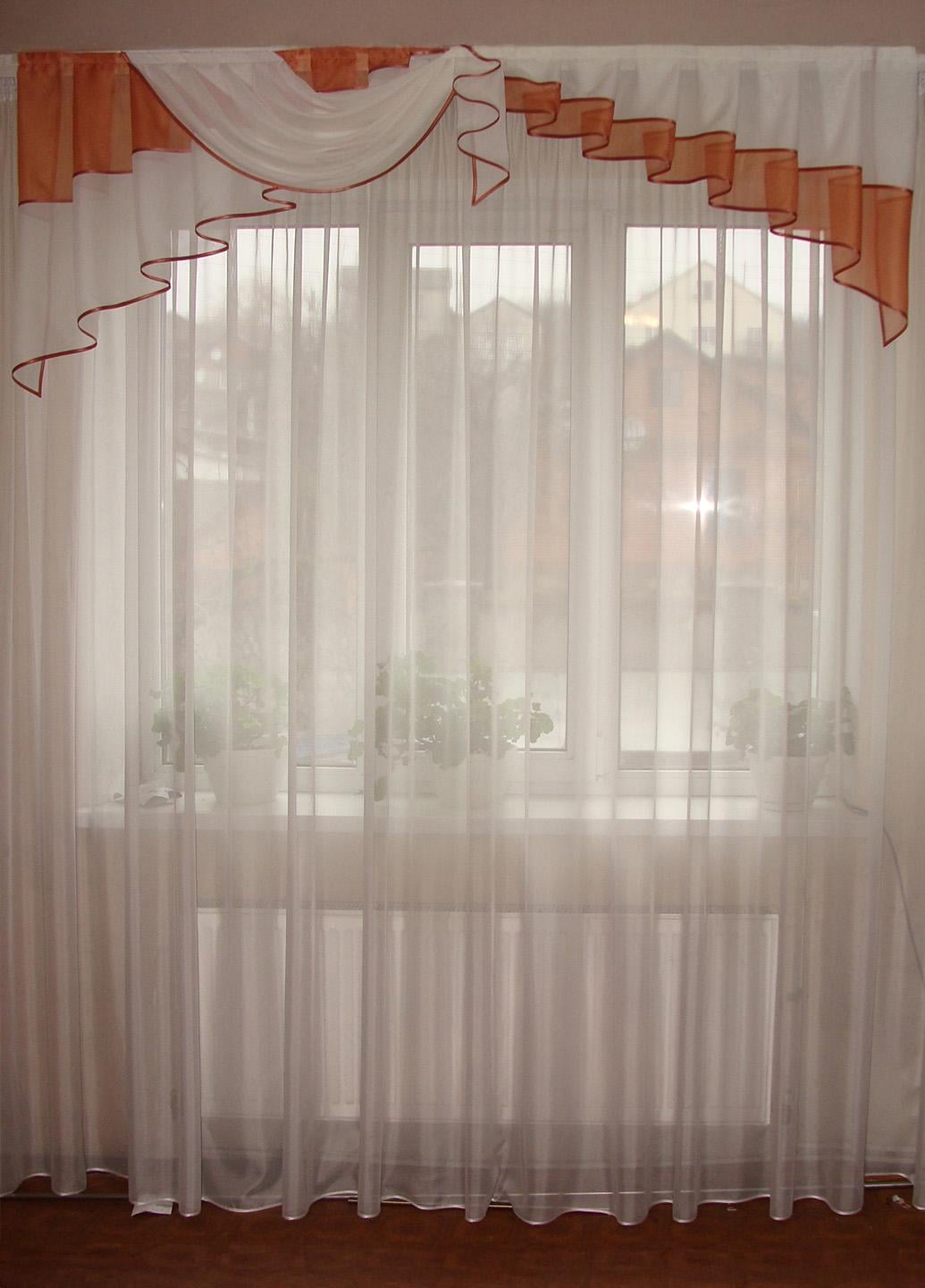 Ламбрекен Firanka Ассиметрия шифон карниз 200 см Кирпичный с кремовым (72_4_2м)