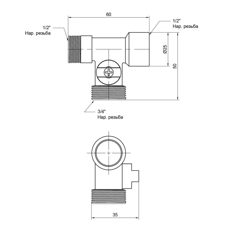 Кран приладовий кульовий SD Plus 1/2" х3/4" х1/2" ЗЗВ SD186W152015 (VRM00009370) - фото 2