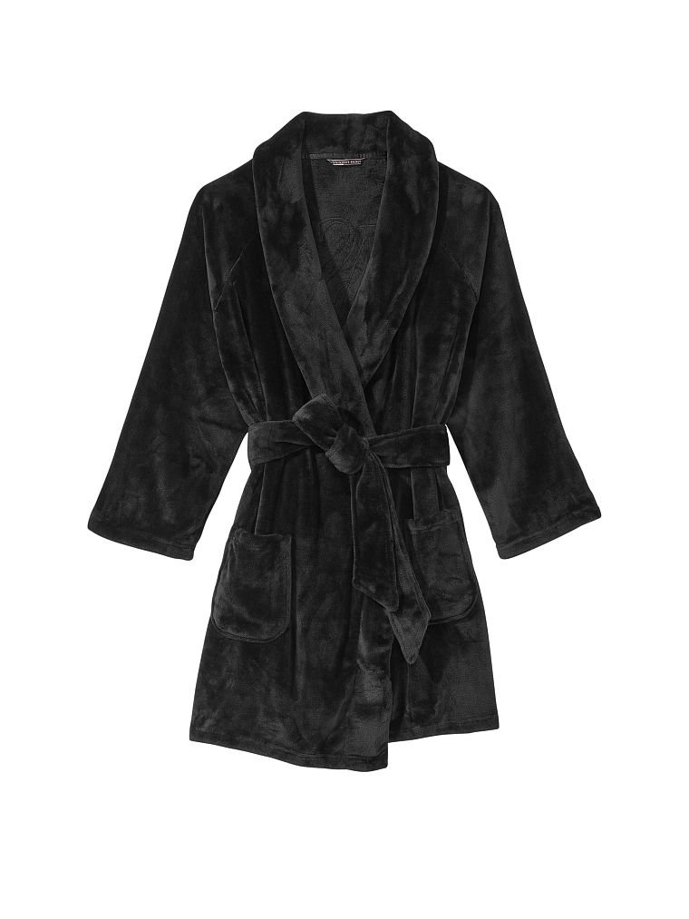 Халат жіночий Victoria's Secret Short Cozy Robe плюшевий XS/S Чорний (17648645) - фото 3