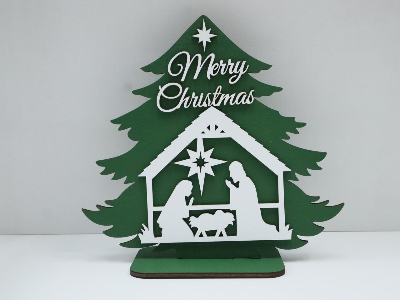 Деревянная новогодняя декорация Елка Вертеп Зеленый (1313331010)