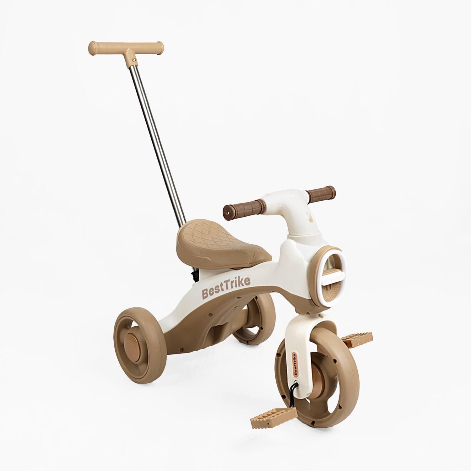 Велосипед триколісний Best Trike SH-28648 з батьківською ручкою колеса 8/6"/музика/світло/кошик Рожевий (35378029)