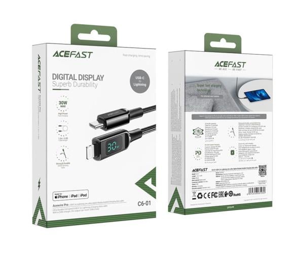 Кабель Data Acefast C6-01 Type-C-Lightning 3A 30W 1,2 м Black (06AFC6-01B) - фото 3 Кабель Data Acefast C6-01 Type-C-Lightning 3A 30W 1,2 м Black (06AFC6-01B) - фото 3