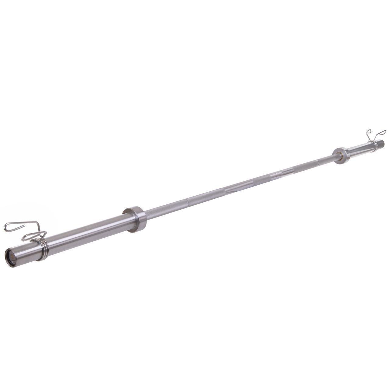 Гриф для штанги стальной хромированный олимпийский профессиональный прямой с замками и подшипником 2,2 м (2541286406)