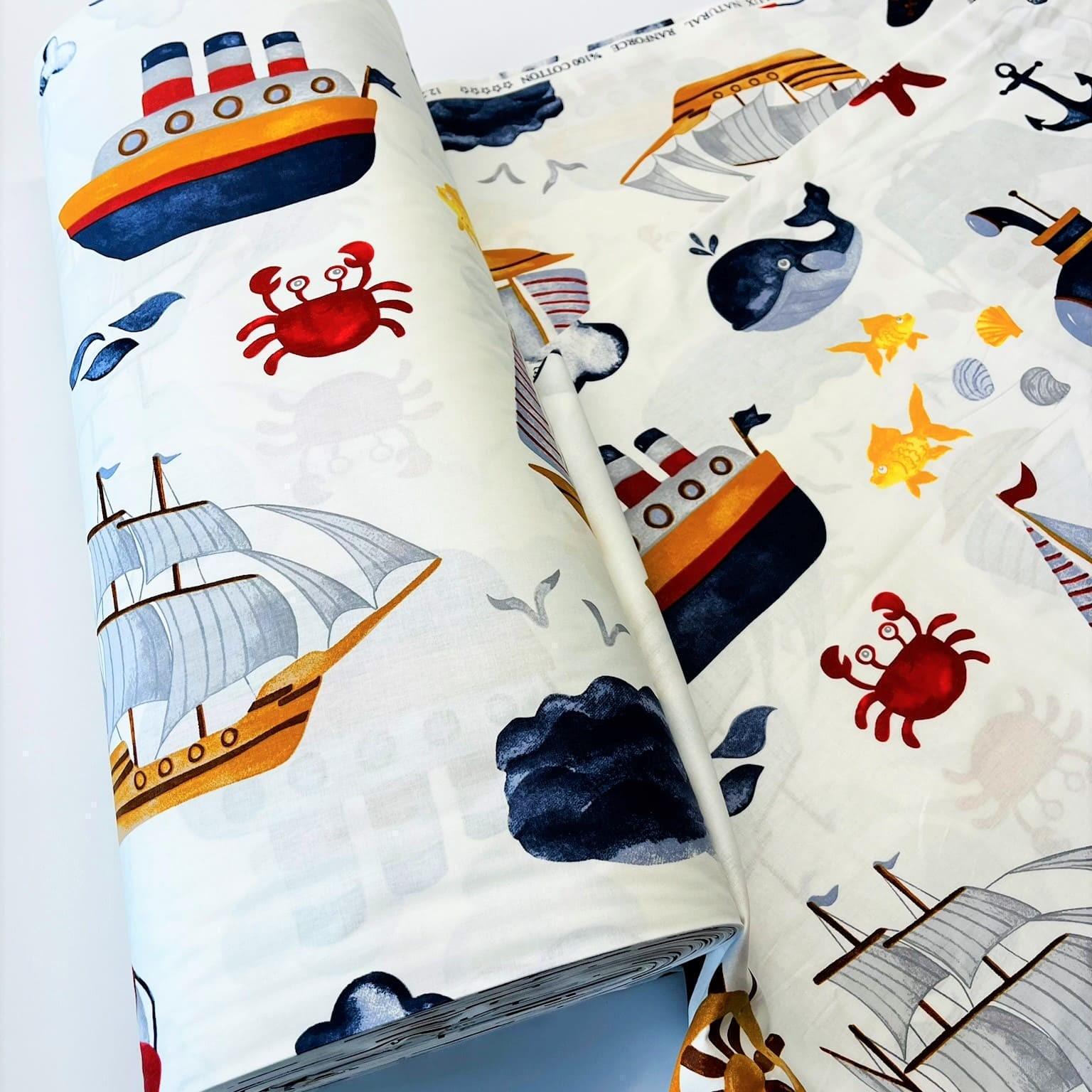 Ткань для постельного белья кораблики ранфорс 240 см Белый (12/25364/2)