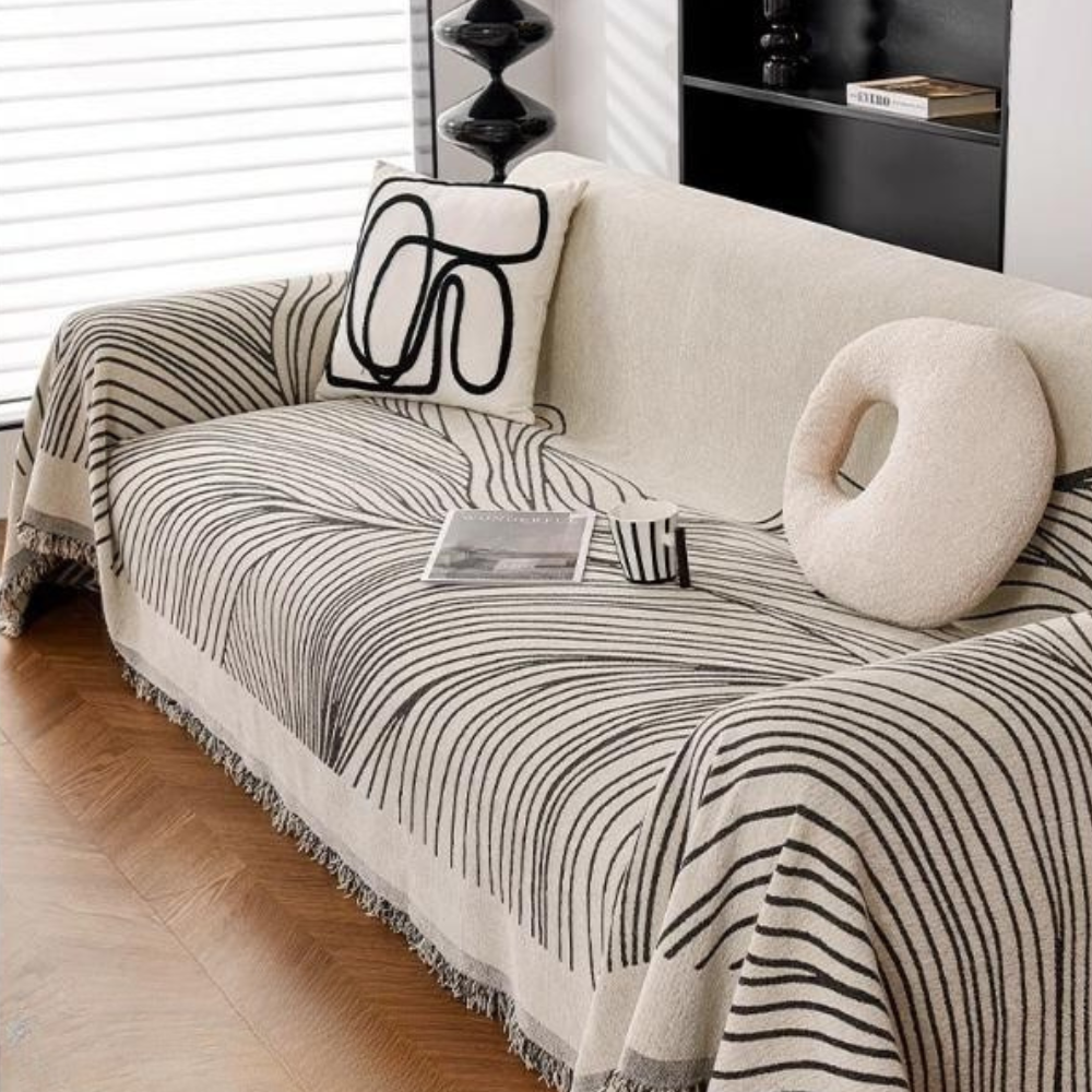 Плед покрывало на диван и кровать для мягкой мебели в серую полосу 180х230 см Бежевый - фото 1 Плед покрывало на диван и кровать для мягкой мебели в серую полосу 180х230 см Бежевый - фото 1