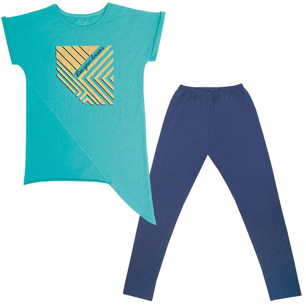 Костюм детский для девочки футболка/штаны летний Gabbi KS-19-18-2 Путешествие 128 см Ментоловый (11607)
