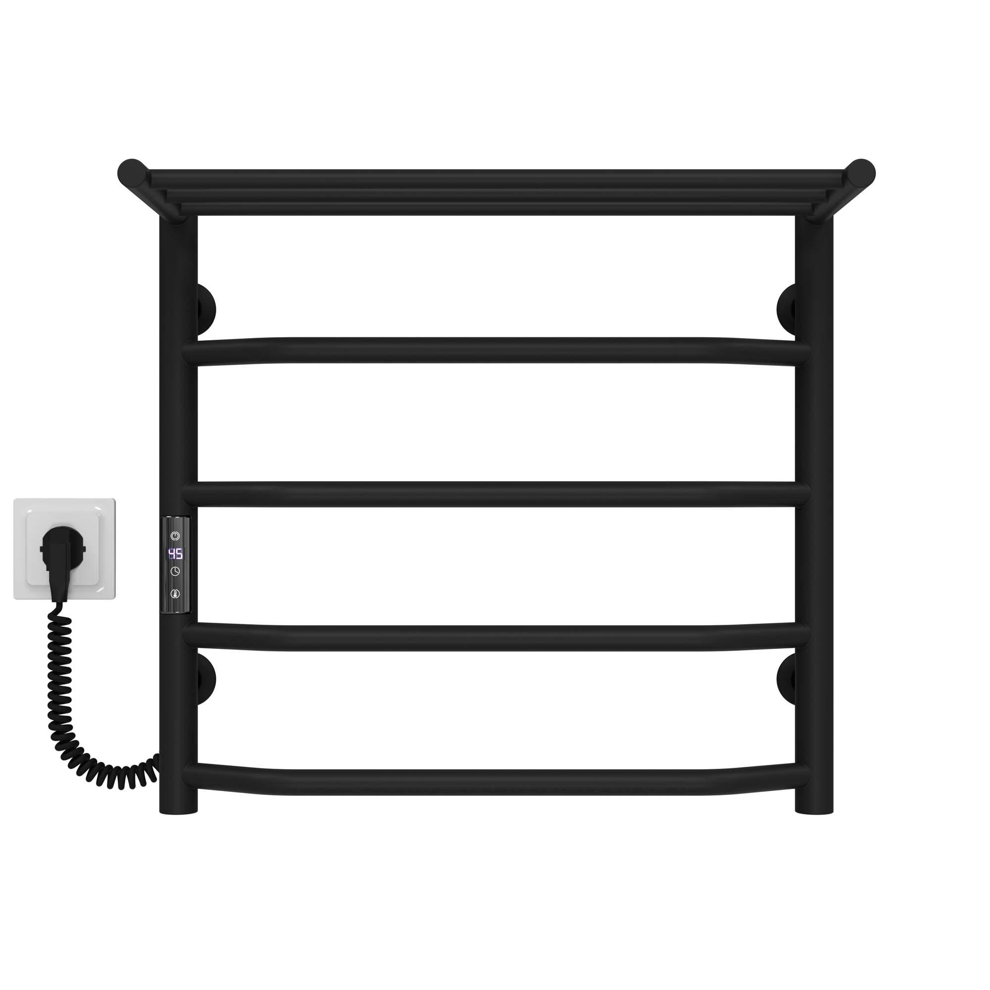 Полотенцесушитель электрический с полкой Deffi Трапеция П5 JD03 левое подключение нержавеющая сталь 500х500 мм Черный (C.TP.50.50.5.E.B.L.1)