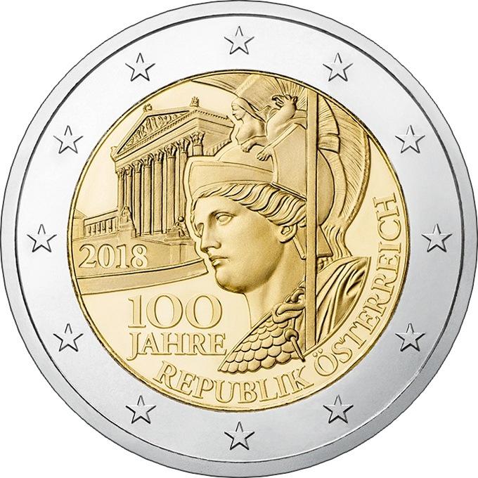 Коллекционная монета Австрия 2 евро 2018 100 лет Австрийской Республике UNC (М08426)