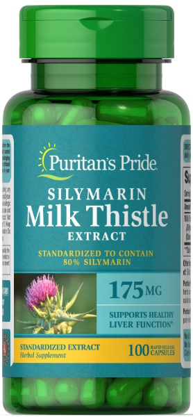 Добавка Силимарин Расторопша Puritans Pride Milk Thistle Standardized Silymarin 175 мг 100 капсул
