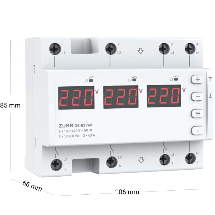 Реле напряжения трехфазное ZUBR D6-63 Red (9340812) - фото 2 Реле напряжения трехфазное ZUBR D6-63 Red (9340812) - фото 2