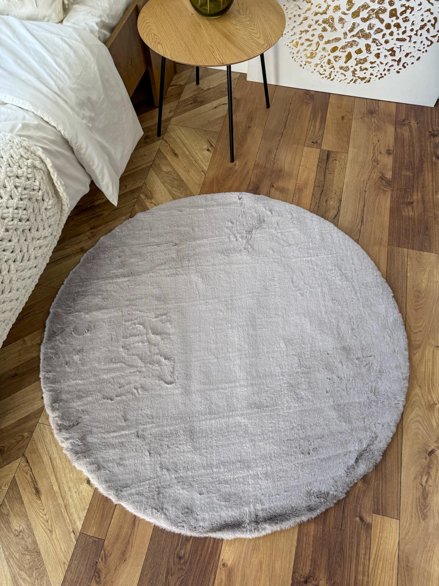 Ковер круглый из искусственного меха кролика 120 см Светло-серый.