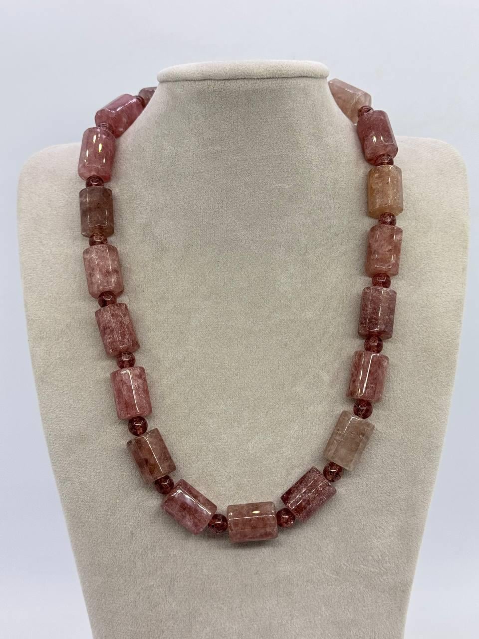 Бусы клубничный кварц 42 см Розовый (12152)