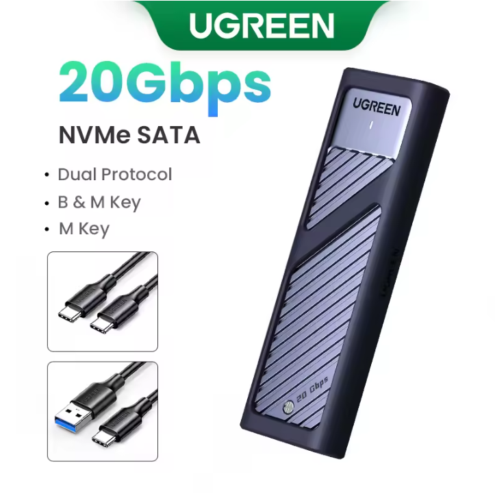 Кишеня зовнішня UGREEN CM559 20Gbps M.2 NVMe SATA SSD to USB3.2 Gen 2 - фото 2