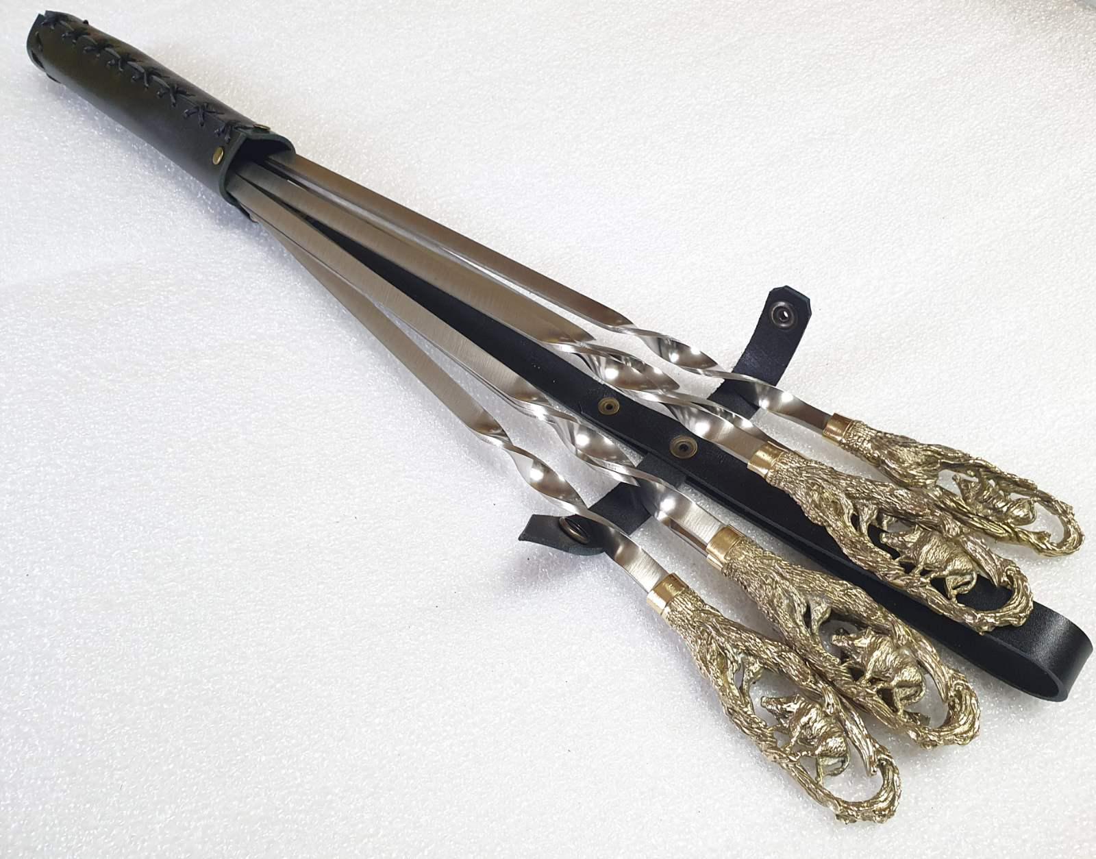 Набор шампуров ручной работы Кабан в кожаном колчанке 60 см 6 шт. Бронзовый (470020)