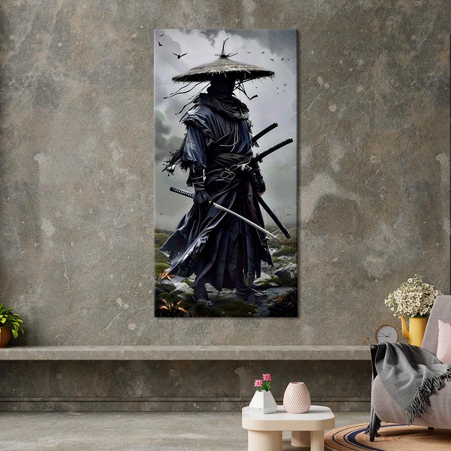 Картина на холсте Самурай в черном на фоне поля 80x40 см (144VP_L) - фото 2 Картина на холсте Самурай в черном на фоне поля 80x40 см (144VP_L) - фото 2