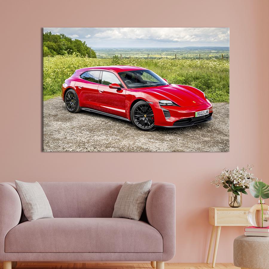 Картина на полотні Червоний Porsche Taycan 122x81 см (1386-1)