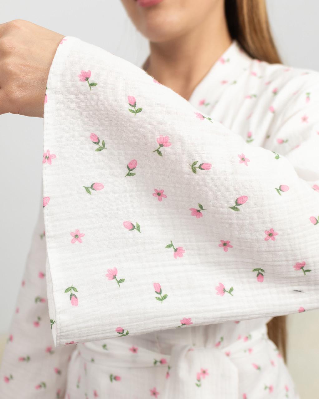 Халат женский короткий муслиновый Розовые тюльпаны (2107434983) - фото 5