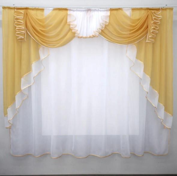 Тюль на кухню с ламбрекеном 200х170 см Золотистый/Белый (107к)