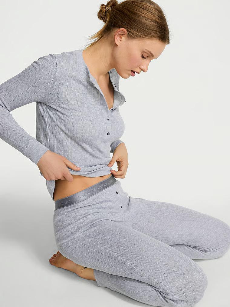Пижама хлопковая Victoria's Secret Heart Pointelle Long Pajama Set Regular S Серый (27157374)