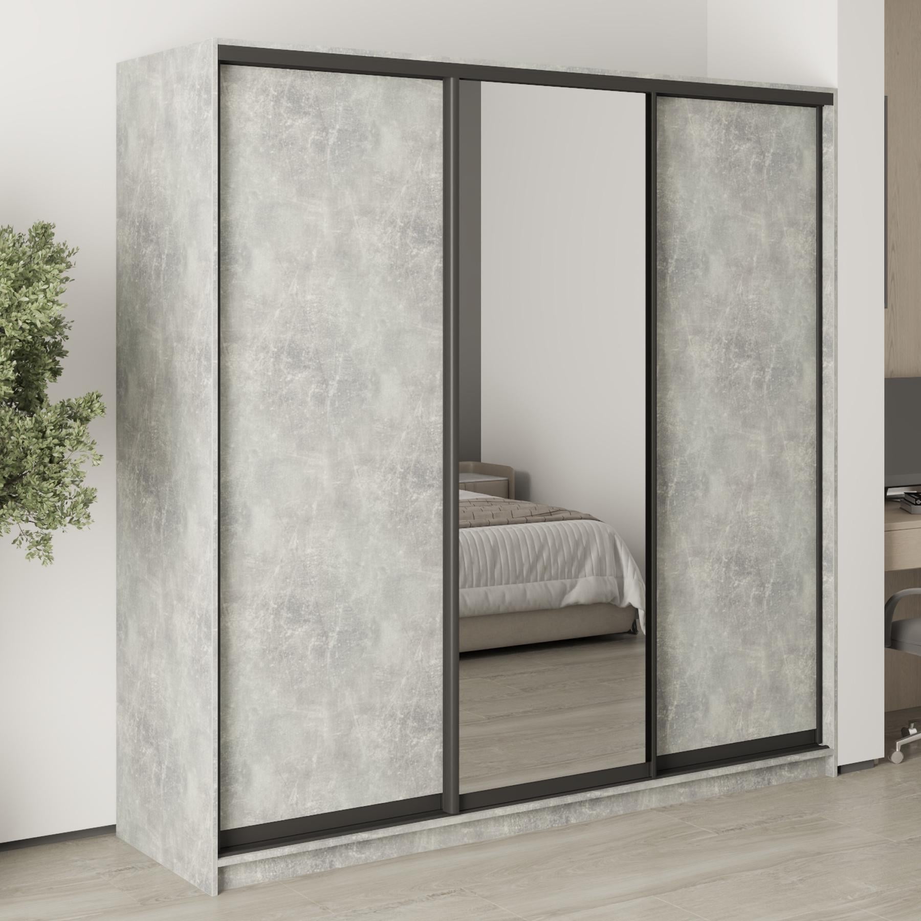 Шкаф-купе трехдверный MebelStar Комбо BG 2 ДСП/зеркало 210x45x210 см Бетон (MBS-9131)