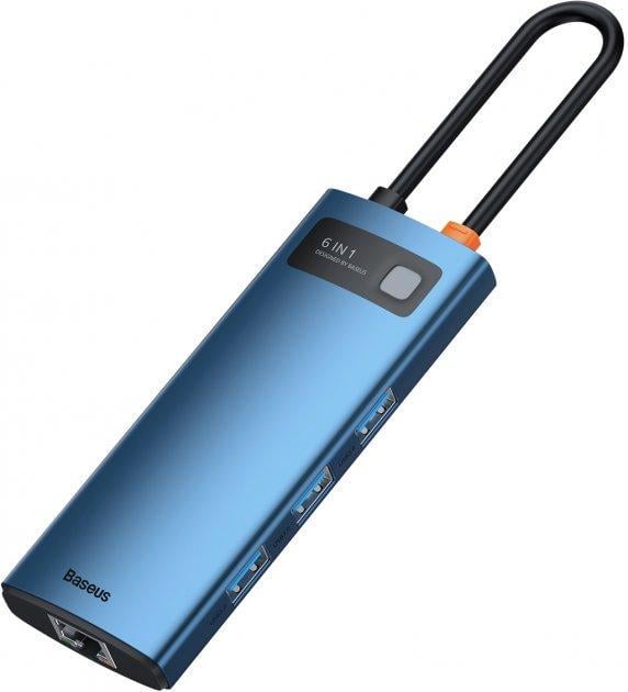 Адаптер мультипортовий USB Хаб Baseus Metal Gleam Multifunctional 6в1 Type-C WKWG000003 Blue