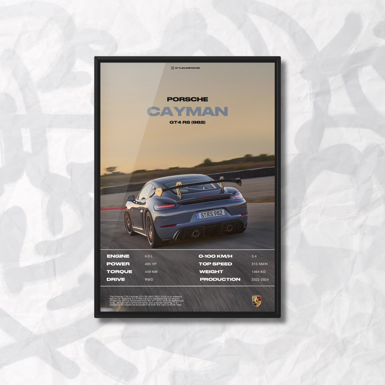 Картина с авто Porsche Cayman GT4 RS задняя часть дизайн Automotive Elegance А5 210х148 мм (PR0019)