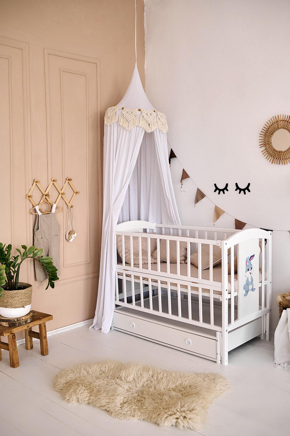 Кроватка для новорожденных деревянный Лилия маятник/откидная боковина/ящик бук 120-60 см Слоновая кость (Kuz23)