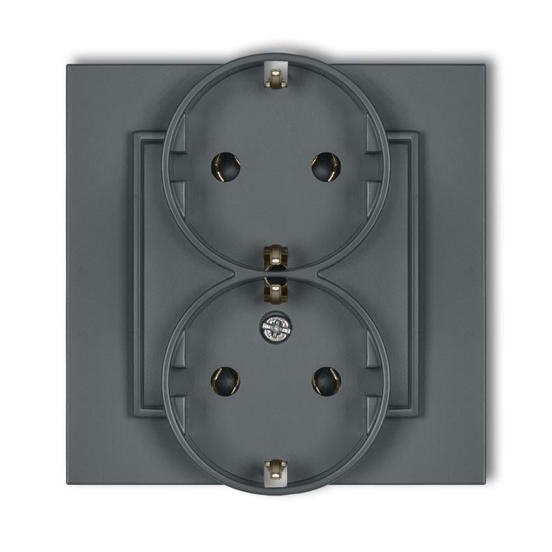 Розетка двойная Karlik Mini с заземлением Schuko Графитовый матовый (28MGP-2s)