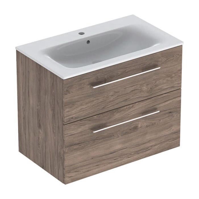 Тумба для ванной Geberit Selnova Square 80x48 настенная с умывальником Орех темный (501.210.00.1_500.995.00.1)