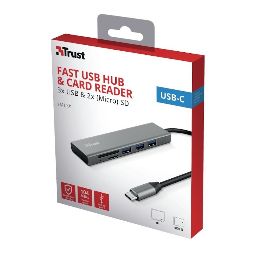 Хаб USB Trust HALYX FAST 3USB+CARD READER USB-C ALUMINIUM (24191) - фото 4