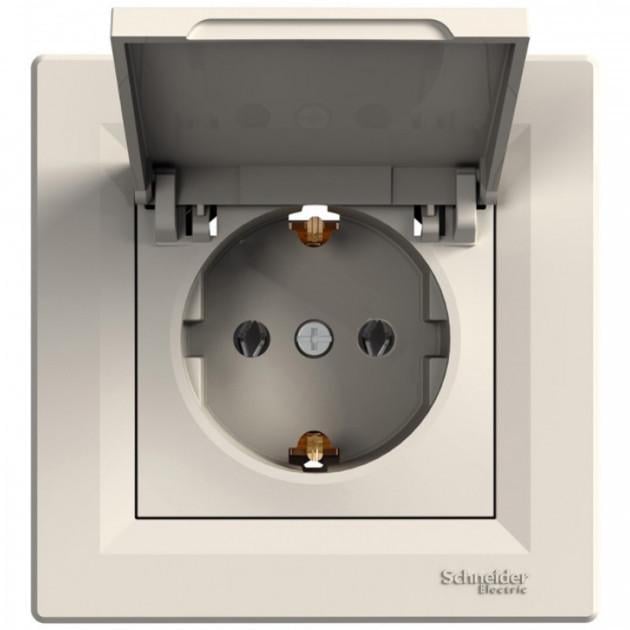 Розетка Schneider Electric Asfora с заземлением и крышкой Кремовый (EPH3100123)
