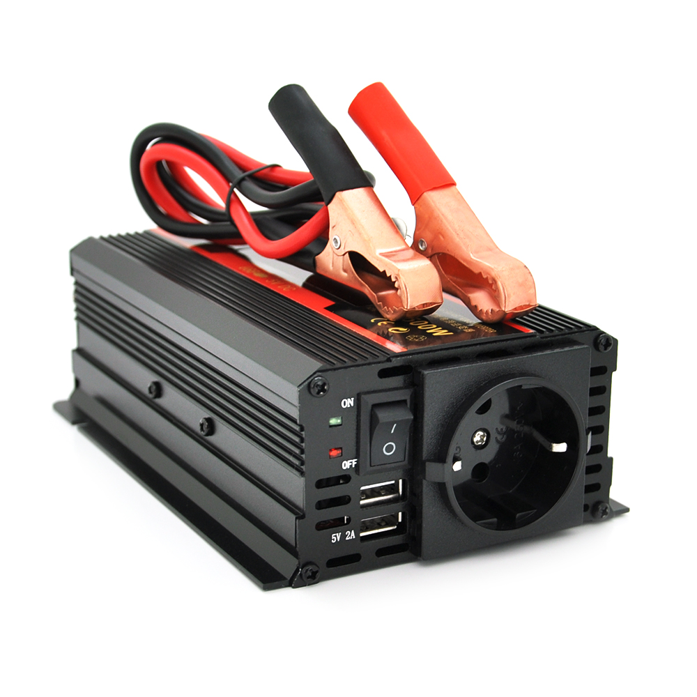 Інвертор напруги CARMAER 2 Schuko USB 1 розетка з крокодилами 1500 Вт 12/220V (26617924)