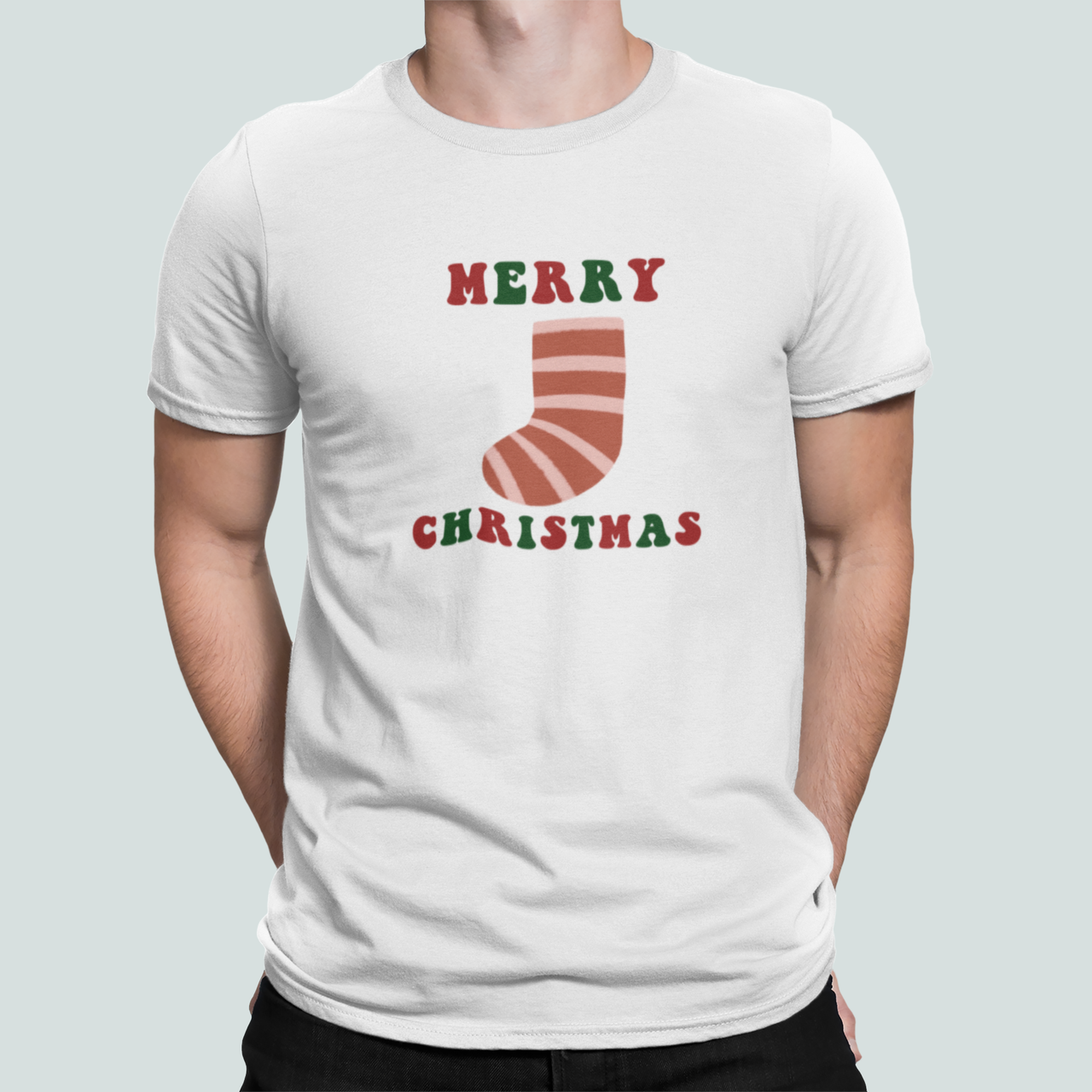 Футболка мужская новогодняя Stedman с принтом "Merry Christmas" Носок S Белый (НГ188-7)