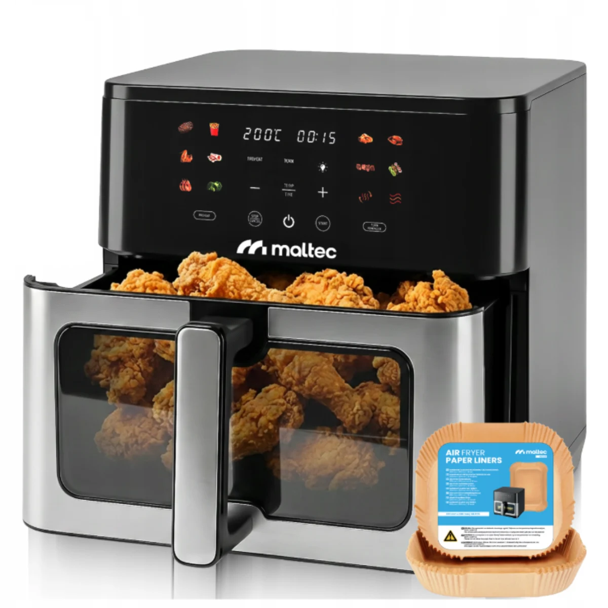 Мультипечь-аэрофритюрница безжировая Maltec AirFryer с окошком 10 л 2000 Вт с 50 пергаментными тарелками (101967) Мультипечь-аэрофритюрница безжировая Maltec AirFryer с окошком 10 л 2000 Вт с 50 пергаментными тарелками (101967)