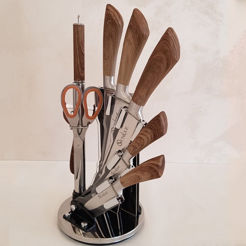 Набір ножів кухонних Unique UN-1833 wood нержавіюча сталь з підставкою 9 пр. (23793743) - фото 5 Набір ножів кухонних Unique UN-1833 wood нержавіюча сталь з підставкою 9 пр. (23793743) - фото 5