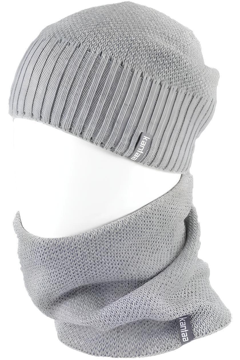 Комплект зимовий чоловічий шапка з відворотом/снуд-баф на флісі Сірий (2549772477)