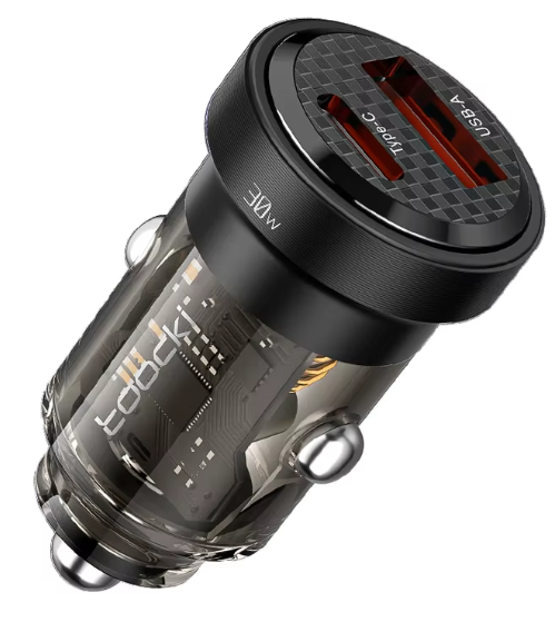 Зарядний пристрій автомобільний Toocki 30 Вт USB-A USB Type-C Чорний (TQ-CC11BLK30)