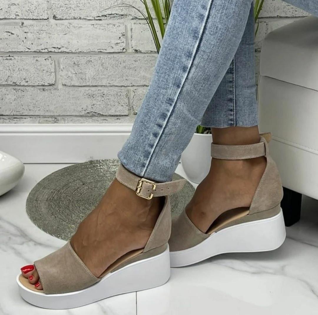 Босоножки женские на танкетке замш р. 36/23,5 см - фото 2